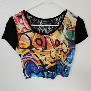 Wet Seal Graffiti & Lace Crop Top